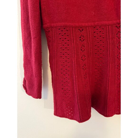 Anthropologie Knitted Knotted Wool Blend Open Front Crochet Knit Cardigan S Red - Picture 7 of 7